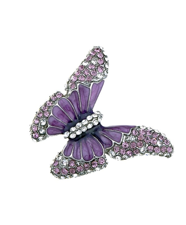 Alilang Butterfly Purple Enamel Crystal Synthetic Amethyst Rhinestone Spring Fashion Custom Ring - Purple - CO114V73G3X