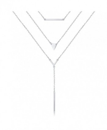 Sterling Silver Simple Multilayer Pendant Triple Chain Choker Necklace for Women - Silver - CS185892KYZ