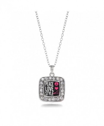 Peace- Love- Style Charm for Stylists Classic Silver Plated Square Crystal Necklace - CQ11MCHWOZZ