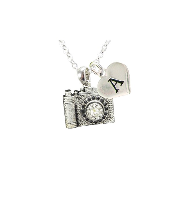 Custom Crystal Camera Photography Silver Necklace Jewelry Choose Initial All 26 - CU12MYYCP62