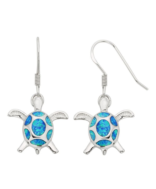 Sterling Silver- Gold Tone or Rose Tone Created Blue- White or Pink Opal Turtle Dangle Earrings - Blue Opal - CE11YOVWVZ5