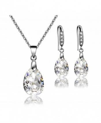Sreema London - "Water Drop"925 Sterling Silver Pendent Chain(41 - 46 Cm) Necklace & Drop Earrings - CX12B6AP5X5