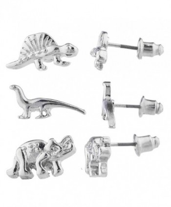 Lux Accessories Silver Tone Dinosaur Jurassic Park Post Stud Earring Set (3prs) - C5183WW0IL0