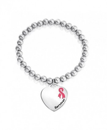 Bling Jewelry Pink Enamel Survivor Heart Medical ID Stretch Bracelet Steel - C911PHO49T9