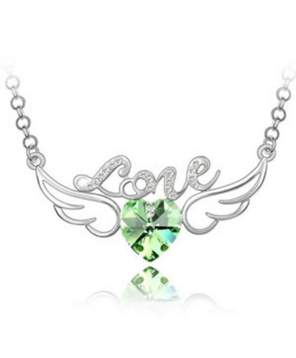 Letter Love Angel Wings Heart Peridot Green Crystal 25" Long Chain Jewelry - CC11FU0ACNL