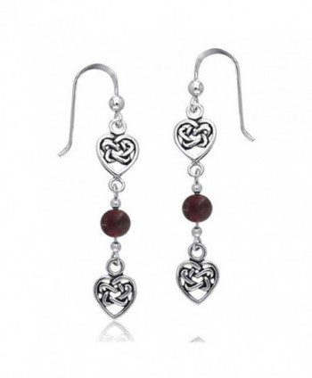 Bling Jewelry .925 Silver Garnet Celtic Knots Double Heart Drop Earrings - CU116U57EHD