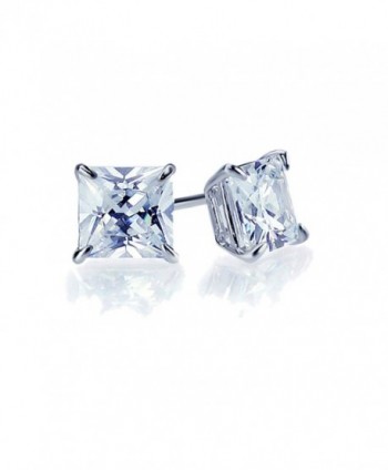 14K White Gold 5mm Square Princess Cut Cubic Zirconia Basket Set Solitaire Screwback Stud Earrings - CY11FRN2SMF