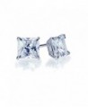 14K White Gold 5mm Square Princess Cut Cubic Zirconia Basket Set Solitaire Screwback Stud Earrings - CY11FRN2SMF