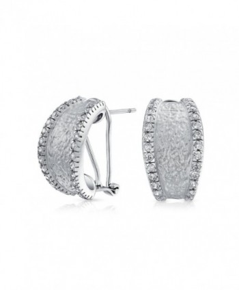 Bling Jewelry CZ Pave Matte Half Hoop Earrings Rhodium Plated Brass - CB116HWXDWT