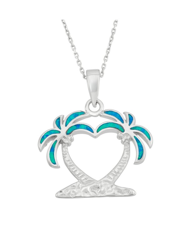 Sterling Silver and Gold Tone Created Blue Opal Double Palm Tree 18" Pendant Necklace - Silver - C911ABPR1T3