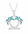 Sterling Silver and Gold Tone Created Blue Opal Double Palm Tree 18" Pendant Necklace - Silver - C911ABPR1T3