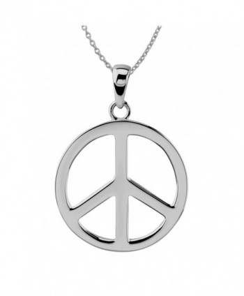 Sterling Silver Large Peace Sign Pendant Necklace- 18" - CW113A18DUV
