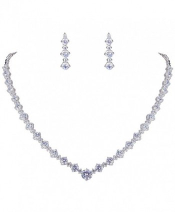 EVER FAITH Wedding Silver-Tone Clear Zircon CZ Flower Circle Necklace Earrings Set - CS11GR0OV59