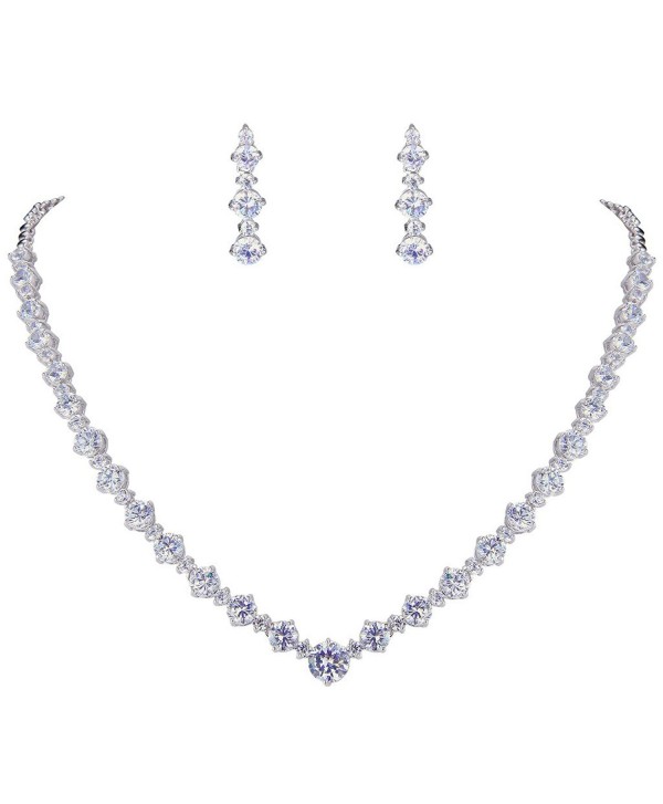 EVER FAITH Wedding Silver-Tone Clear Zircon CZ Flower Circle Necklace Earrings Set - CS11GR0OV59