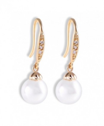 GULICX Gold Plated Base Clear Zircon Ivory Color Simulated Pearl Fish Hoop Drop Dangle Earrings - CI11AD6G5CJ