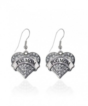 Pug Mom Pave Heart Earrings French Hook Clear Crystal Rhinestones - CT1240JWXZX
