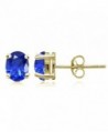 Yellow Gold Flashed Sterling Silver Simulated Gemstone 7x5mm Oval Stud Earrings - Simulated Blue Sapphire - CS189KUIUQG