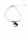 Metal Yin Yang Pendant on Hemp Choker Necklace with Puka Clam Shell & White Glass Beads - C518724XXMW