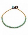 Wax Cord and Brass Beaded Genuine Blue Turquoise Semi-precious Gemstone Anklet - CJ11UDUHBQP