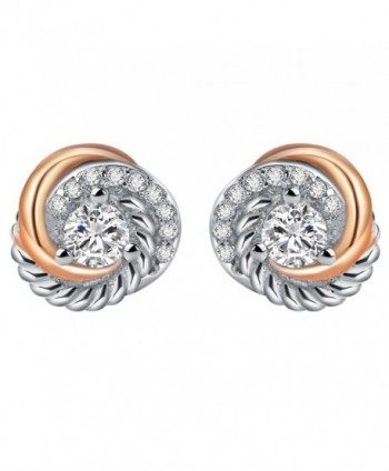 SILVERAGE Rose Gold Plated Sterling Silver Cubic Zirconia Two-Tone Love Knot Stud Earrings - CE12HEQGMXN