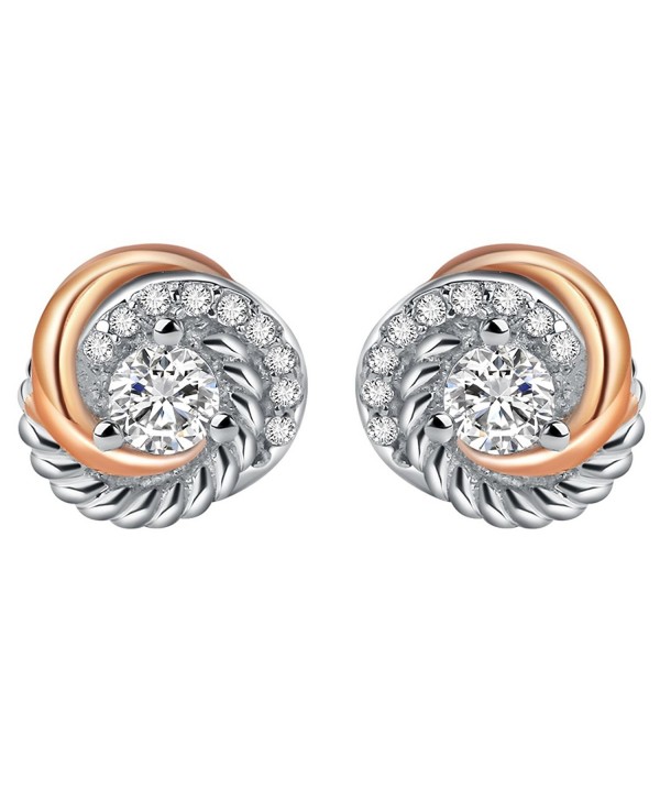 SILVERAGE Rose Gold Plated Sterling Silver Cubic Zirconia Two-Tone Love Knot Stud Earrings - CE12HEQGMXN