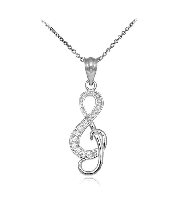 925 Sterling Silver CZ-Studded Treble Clef Charm Music Note Pendant Necklace - C712GFC2EHP
