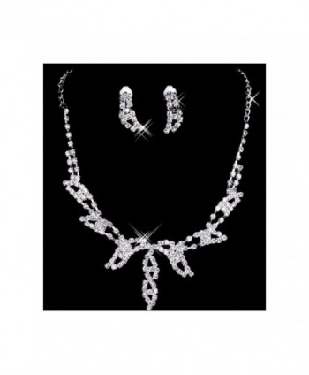 Belle House Bridal Wedding Prom Fashion Jewelry Set Crystal Necklace and Earings Silver - Silver - CP12949K8BZ