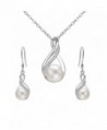 EleQueen 925 Sterling Silver CZ Cream Freshwater Cultured Pearl Infinity Bridal Necklace Hook Earrings Set Clear - C612O7JUY8O