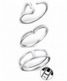 925 Sterling Silver set of 3 Heart- Pointed Crystal- Double Open Above Knuckle Ring Mid Finger Top - CW17YZSO55G