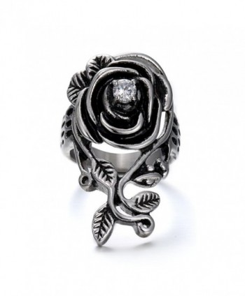 HERACULS 316L Stainless Steel Ring Cubic Zirconia Gothic Rose Vine Band For Women Ladies Size 6-10 - CO12O2YUK0Z
