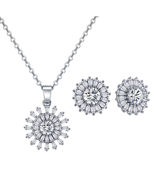 Cyber-Monday-Deals Crystal Flower Necklace and Earrings Jewelry Set for Women- Brides & Bridesmaids - Sliver - CF185RLGDOD