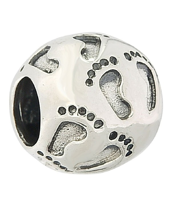 Family Baby Footprints Sterling Silver Charm Bead Fits European Charms - CM12ECI9869