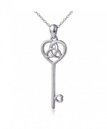 925 Sterling Silver Irish Celtic Trinity Knot Heart Key Pendant Necklace for Women- 18" - CY17YE6SYL4