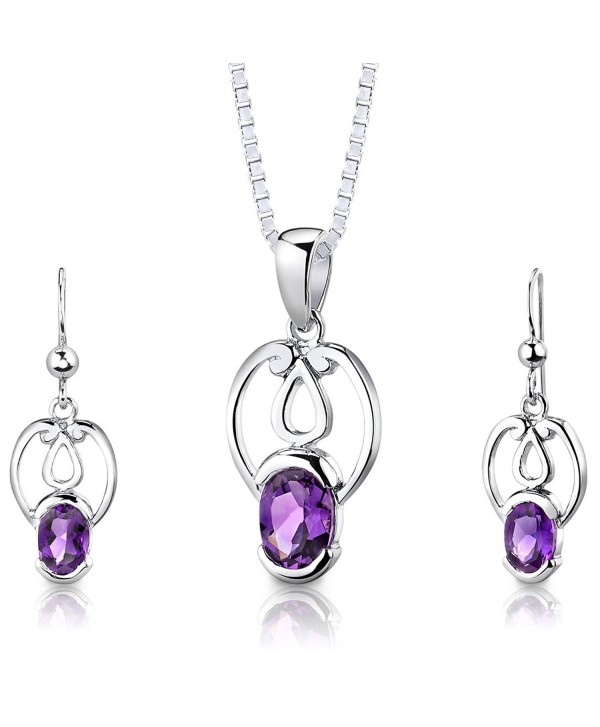 Amethyst Pendant Earrings Necklace Sterling Silver Rhodium Nickel Finish Oval Shape 2.00 Carats - CW112SVHDUB