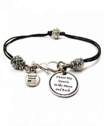 ChubbyChicoCharms I Love My Cousin To The Moon And Back- Pewter Beaded Black Waxed Cotton Cord Bracelet- 2.5" - CR12JOO4CSF