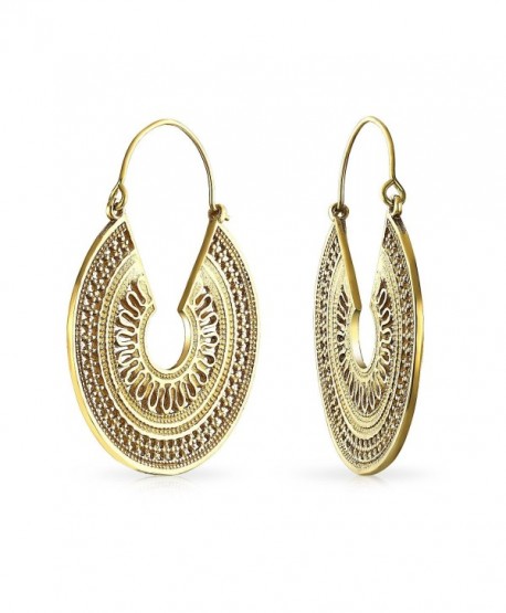 Indian Style Gold Plated Filigree Bali Hoop Earrings - CE1890YQAUZ