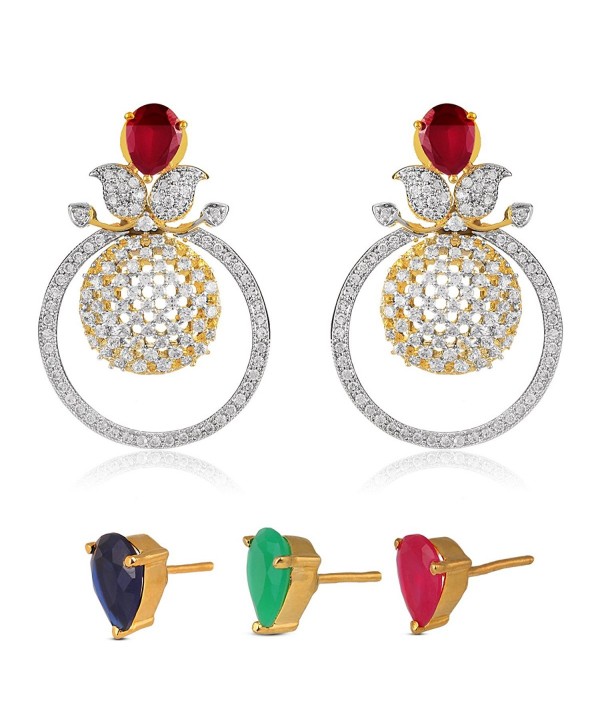 Swasti Jewels Women's American Diamond CZ Zircon Interchangable 3 Colour Stud Ethnic Earrings - Red - CM12BT67R8D