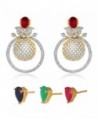 Swasti Jewels Women's American Diamond CZ Zircon Interchangable 3 Colour Stud Ethnic Earrings - Red - CM12BT67R8D