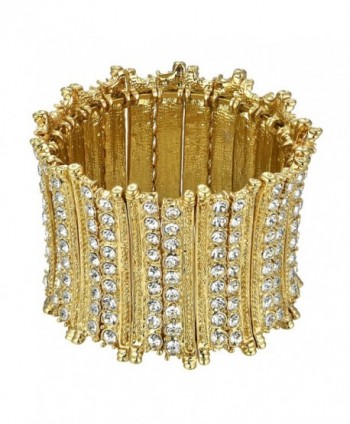Delicin Fashion Jewelry Women Gold Tone Crystal Wide Stretch Bangle Bracelet - C4183YHY4T4