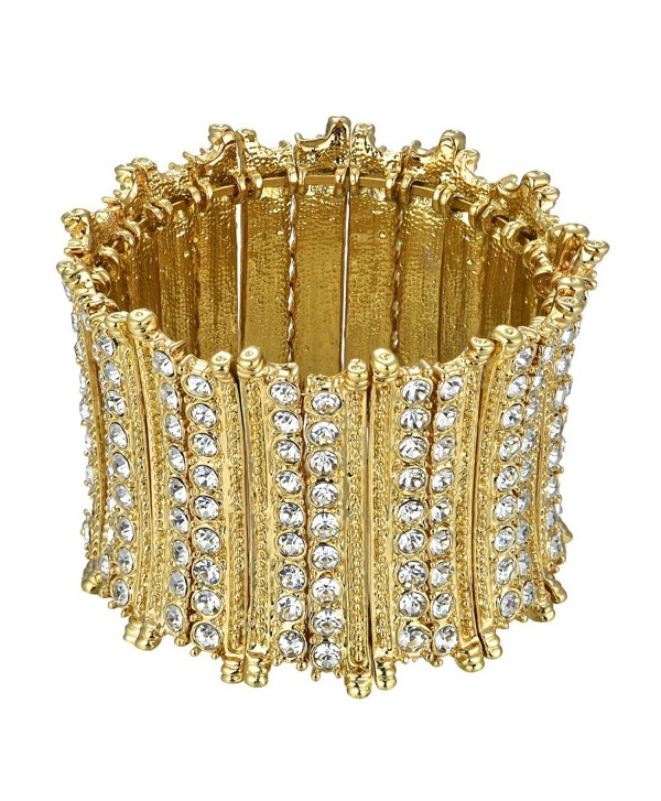 Delicin Fashion Jewelry Women Gold Tone Crystal Wide Stretch Bangle Bracelet - C4183YHY4T4