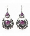 megko Vintage White Oval Turquoise Stone Dangle Drop Hook Alloy Earrings Women Gift - Purple - CE127CT1PGL